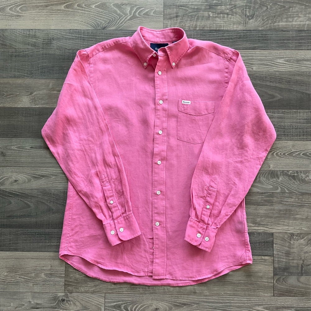 Façonnable Classic 100% Linen Button Down Shirt Men’s SMALL Pink Long Sleeve